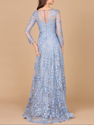 Illusion Neckline, Long Sleeves Gown - Glamourous Grace