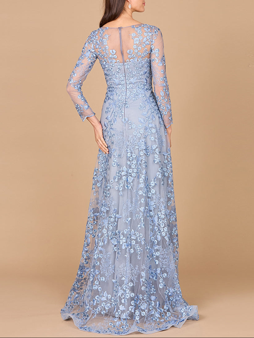 Illusion Neckline, Long Sleeves Gown - Glamourous Grace