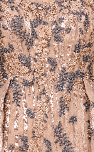 Long Sleeve Scoop Neck Lace Gown with Overskirt - Glamourous Grace