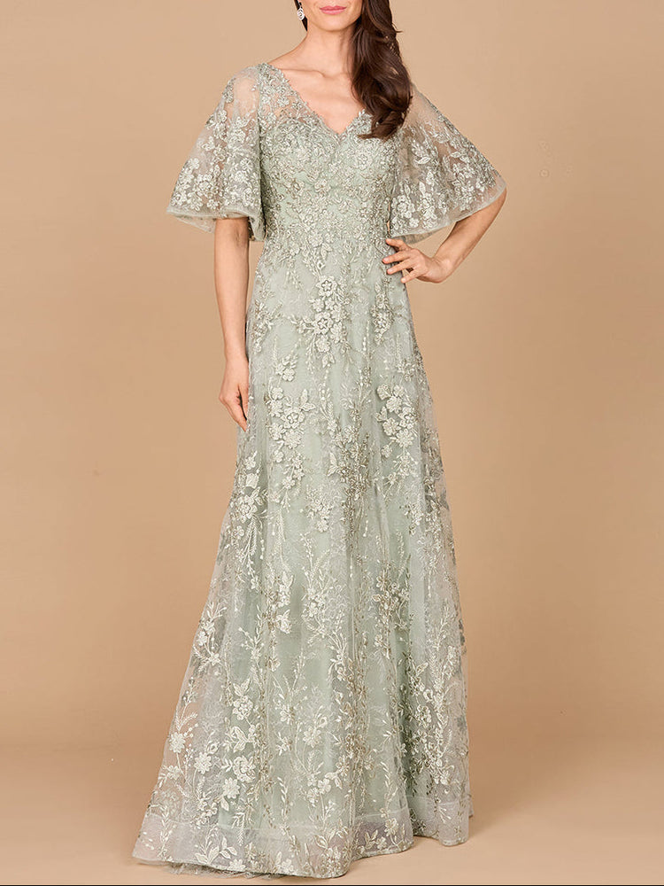 V-neck, Cape Sleeve Gown - Glamourous Grace