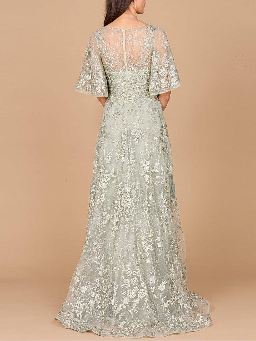 V-neck, Cape Sleeve Gown - Glamourous Grace