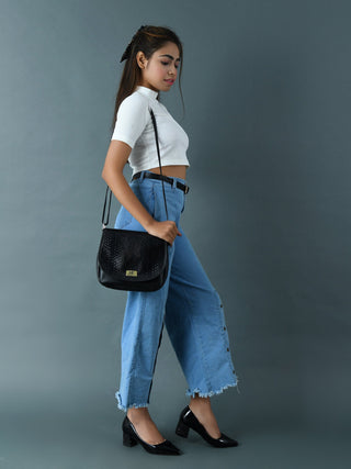 The Croco Satchel- Black - Glamourous Grace