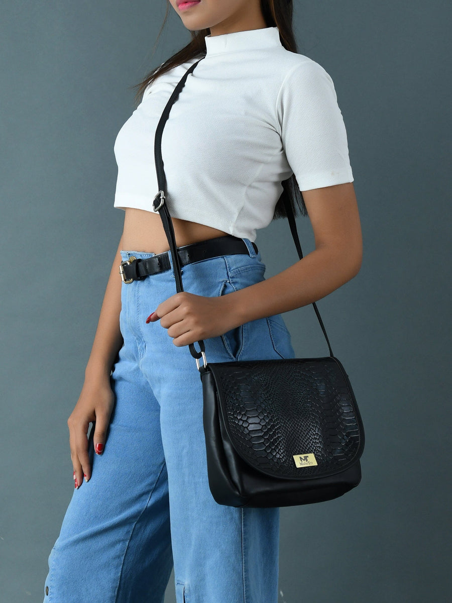 The Croco Satchel- Black - Glamourous Grace