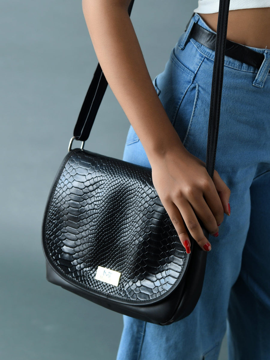 The Croco Satchel- Black - Glamourous Grace