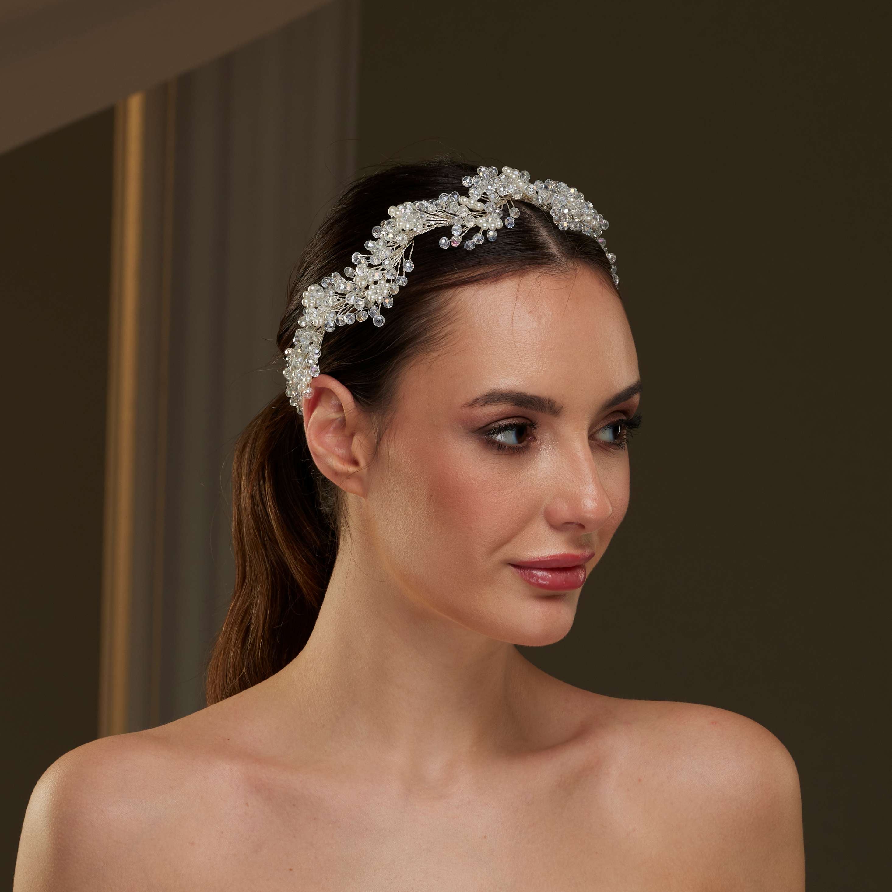 Crystal Beads and Pearl Bridal Hairvine - Glamourous Grace