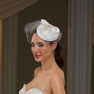Handmade Bridal Fascinator with Pearls, Leaves - Glamourous Grace