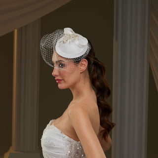 Handmade Bridal Fascinator with Pearls, Leaves - Glamourous Grace