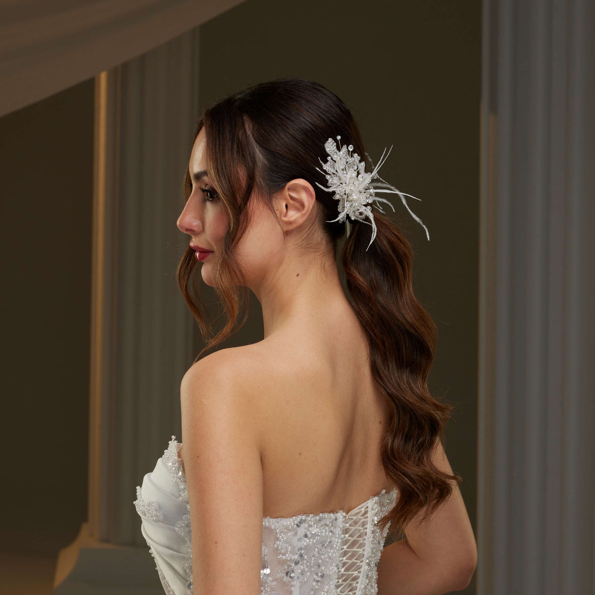 Feathered Two-Piece Hair Vine - Glamourous Grace