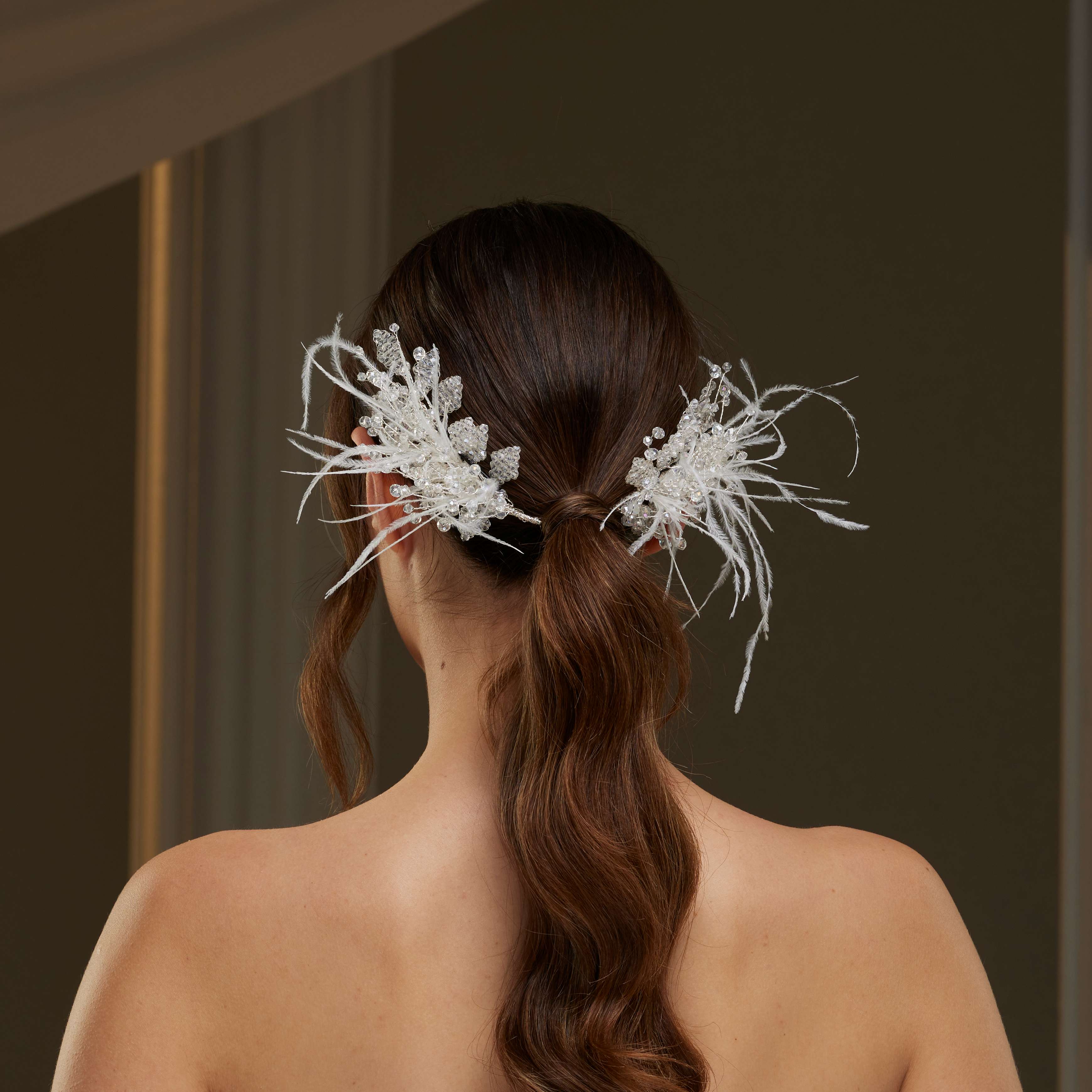 Feathered Two-Piece Hair Vine - Glamourous Grace