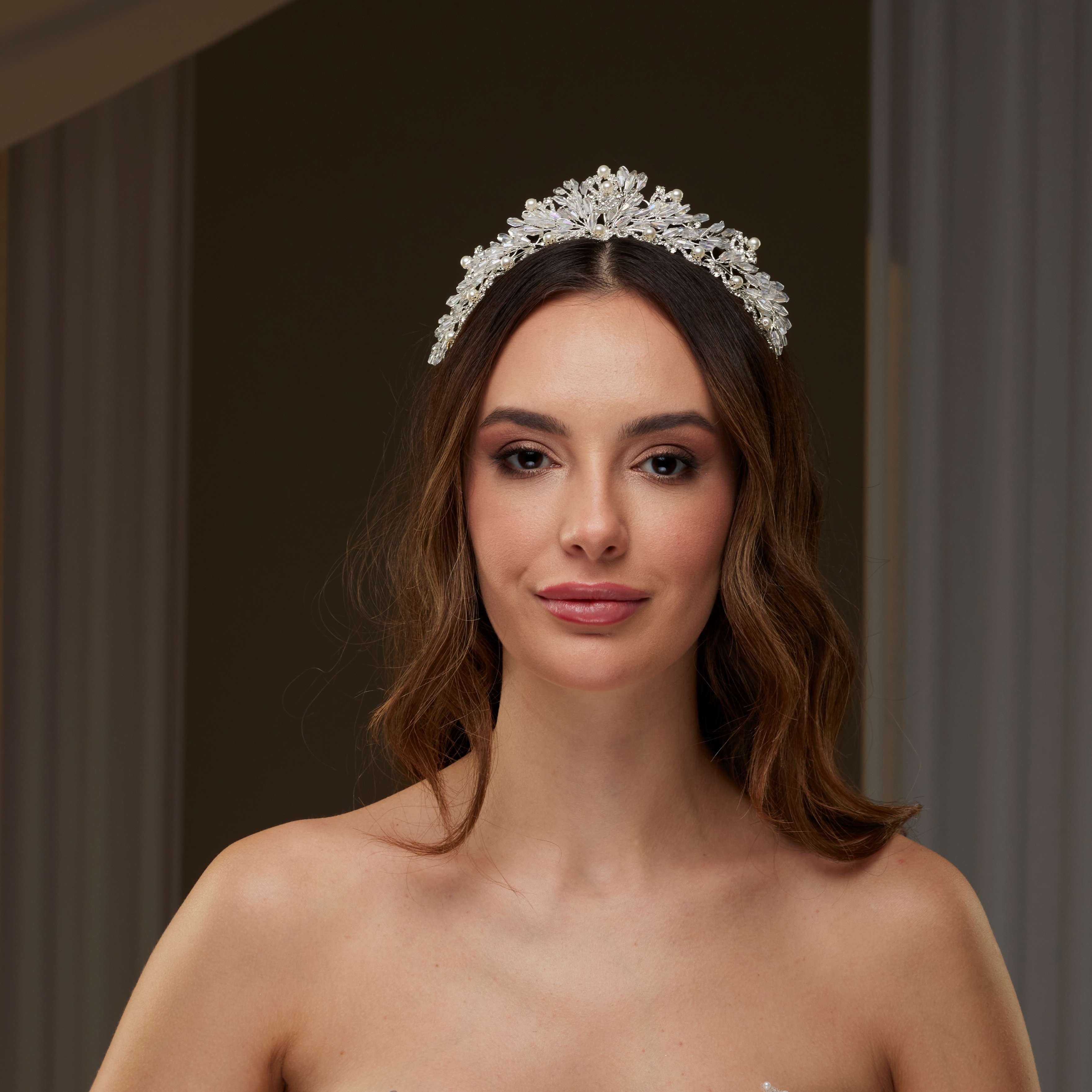 Pearl and Crystal Bridal Tiara - Glamourous Grace