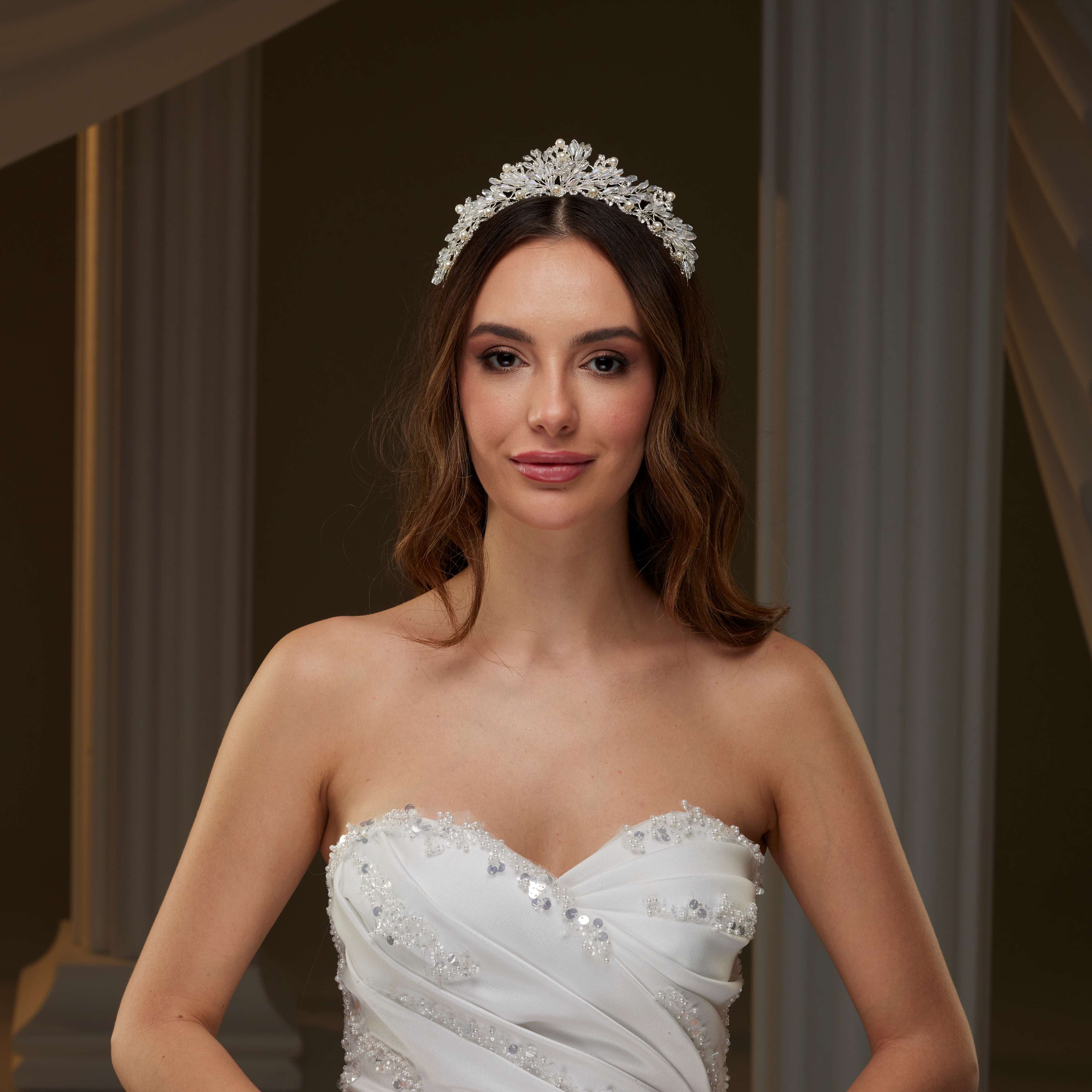 Pearl and Crystal Bridal Tiara - Glamourous Grace