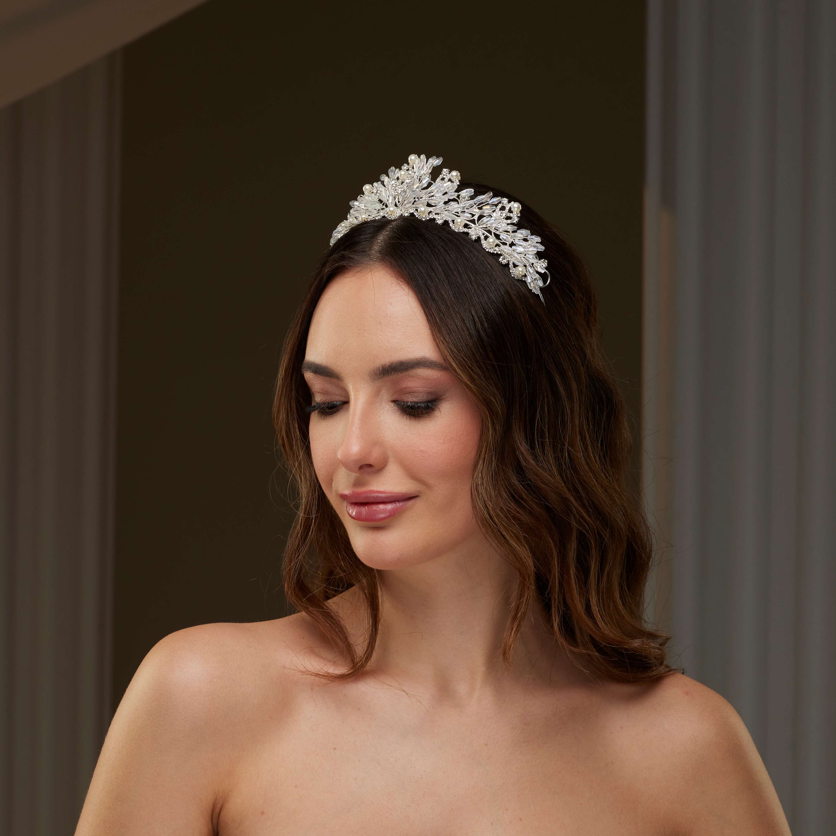 Pearl and Crystal Bridal Tiara - Glamourous Grace