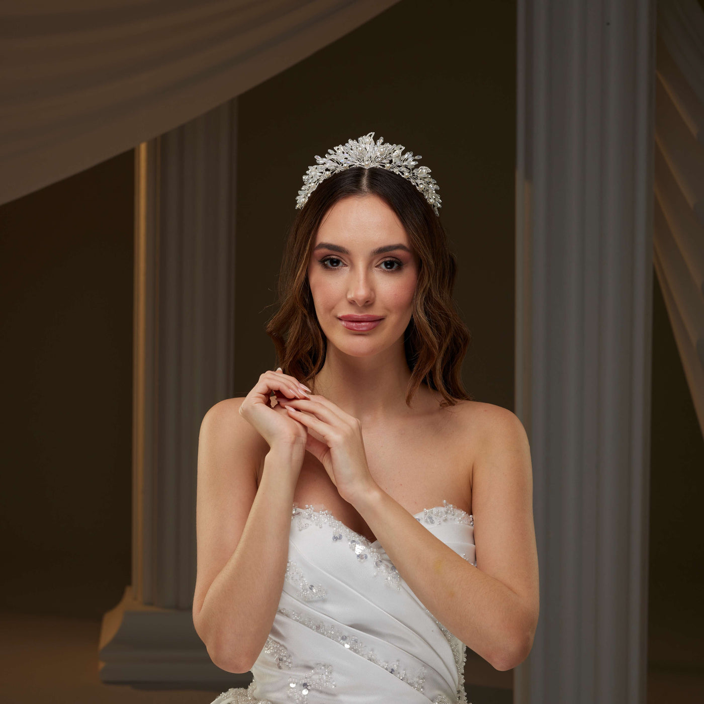 Pearl & Crystal Bridal Tiara - Glamourous Grace