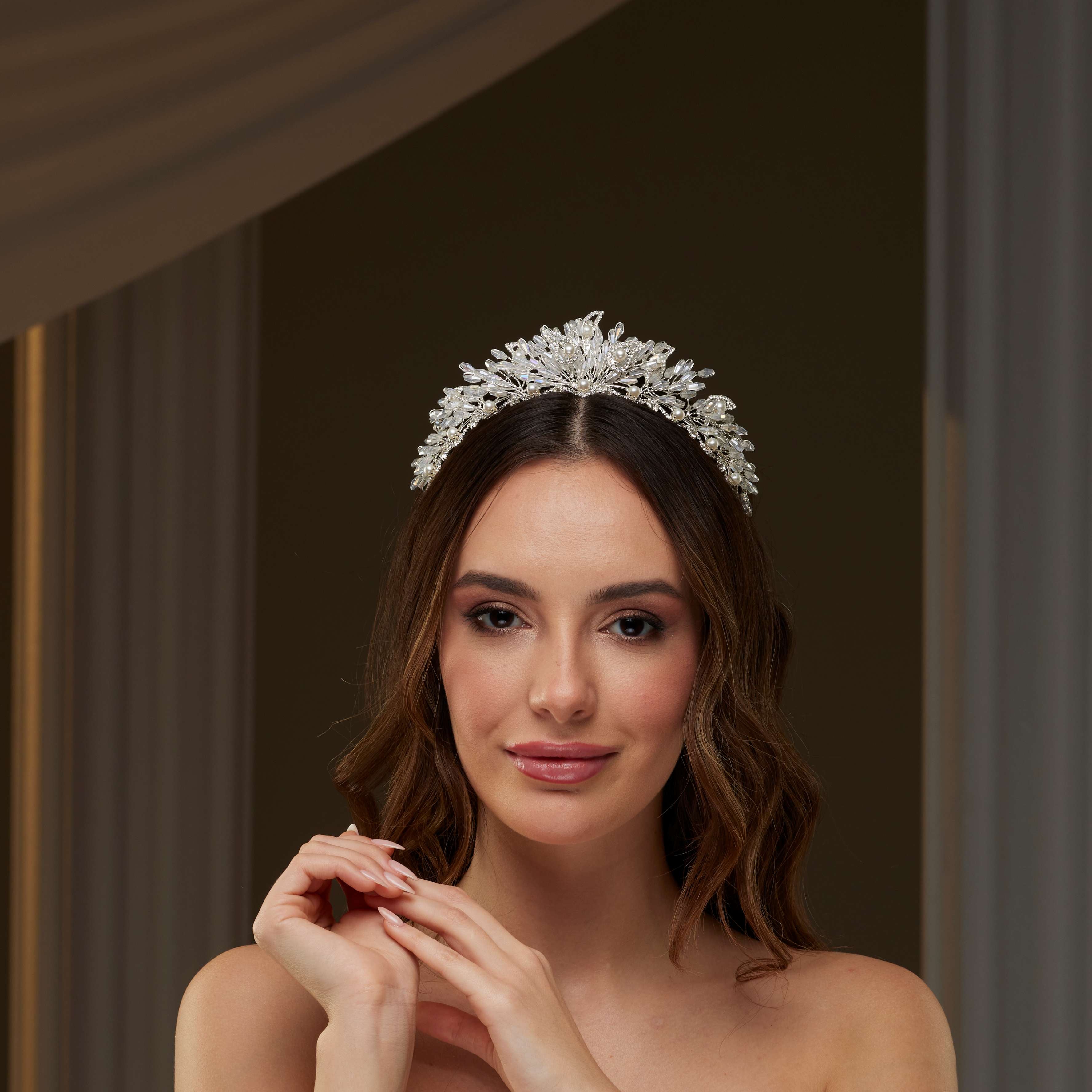 Pearl & Crystal Bridal Tiara - Glamourous Grace