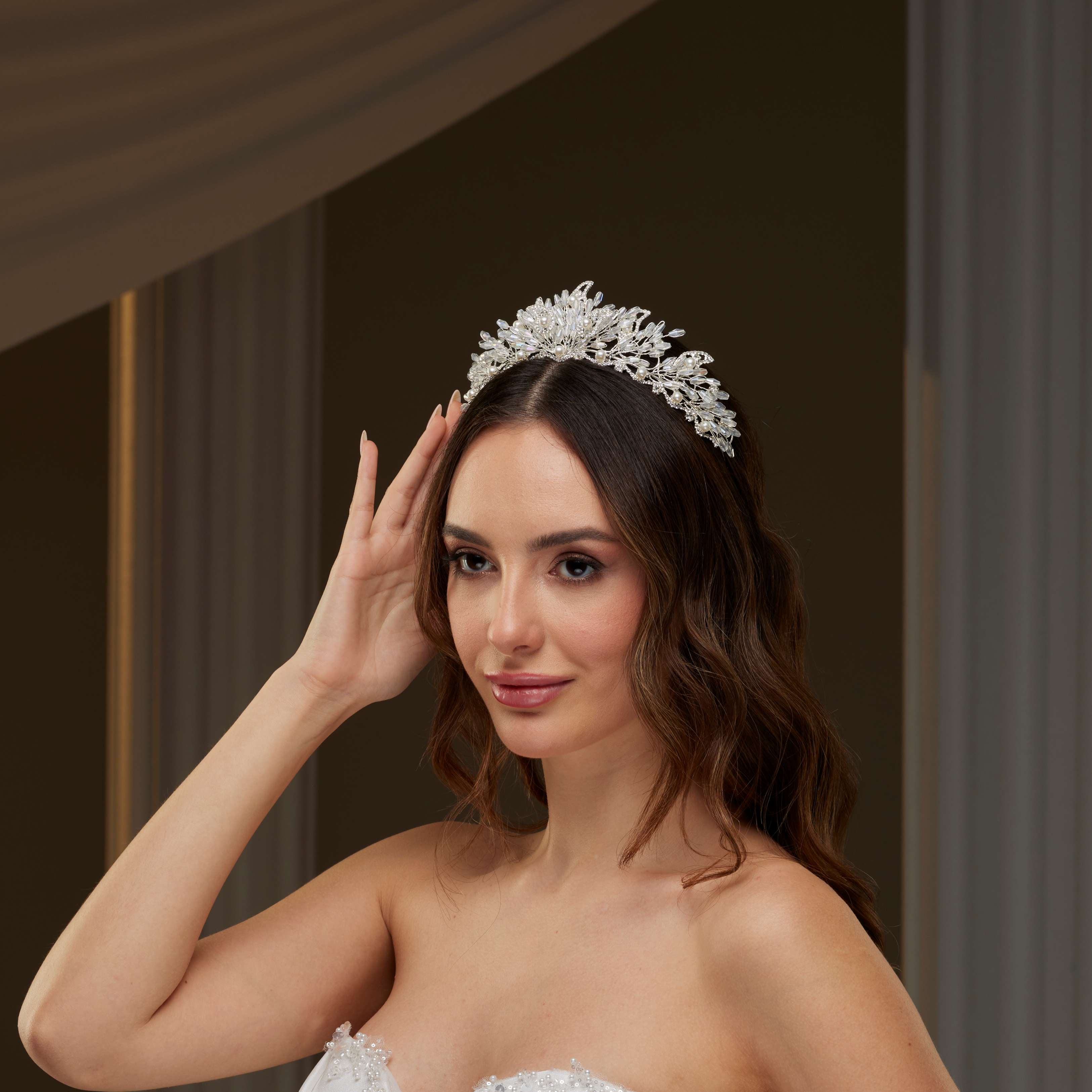Pearl & Crystal Bridal Tiara - Glamourous Grace