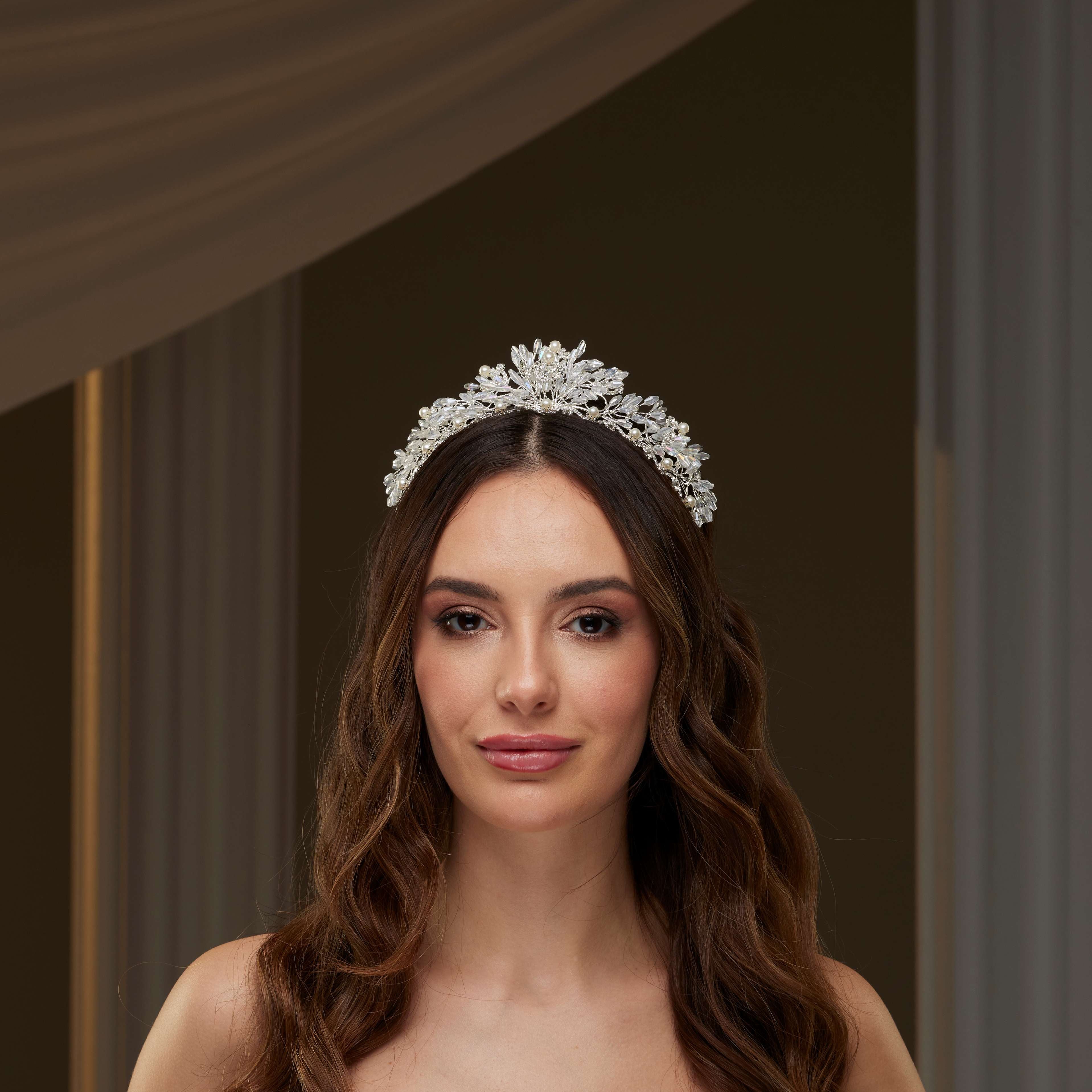 Crystal & Pearl Wedding Tiara - Glamourous Grace