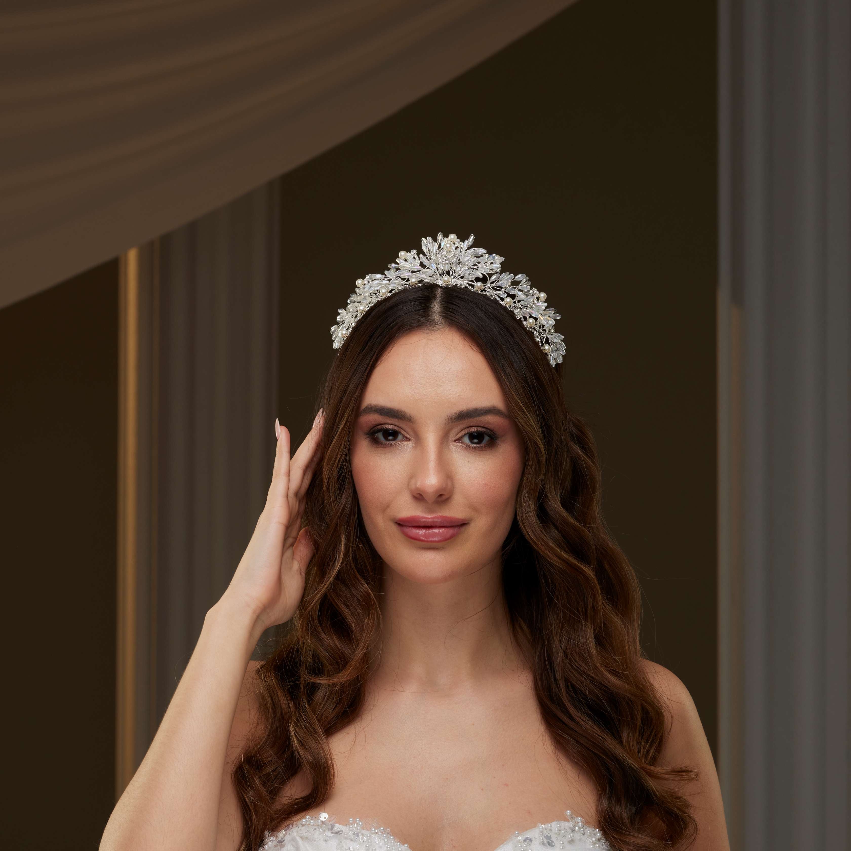 Crystal & Pearl Wedding Tiara - Glamourous Grace