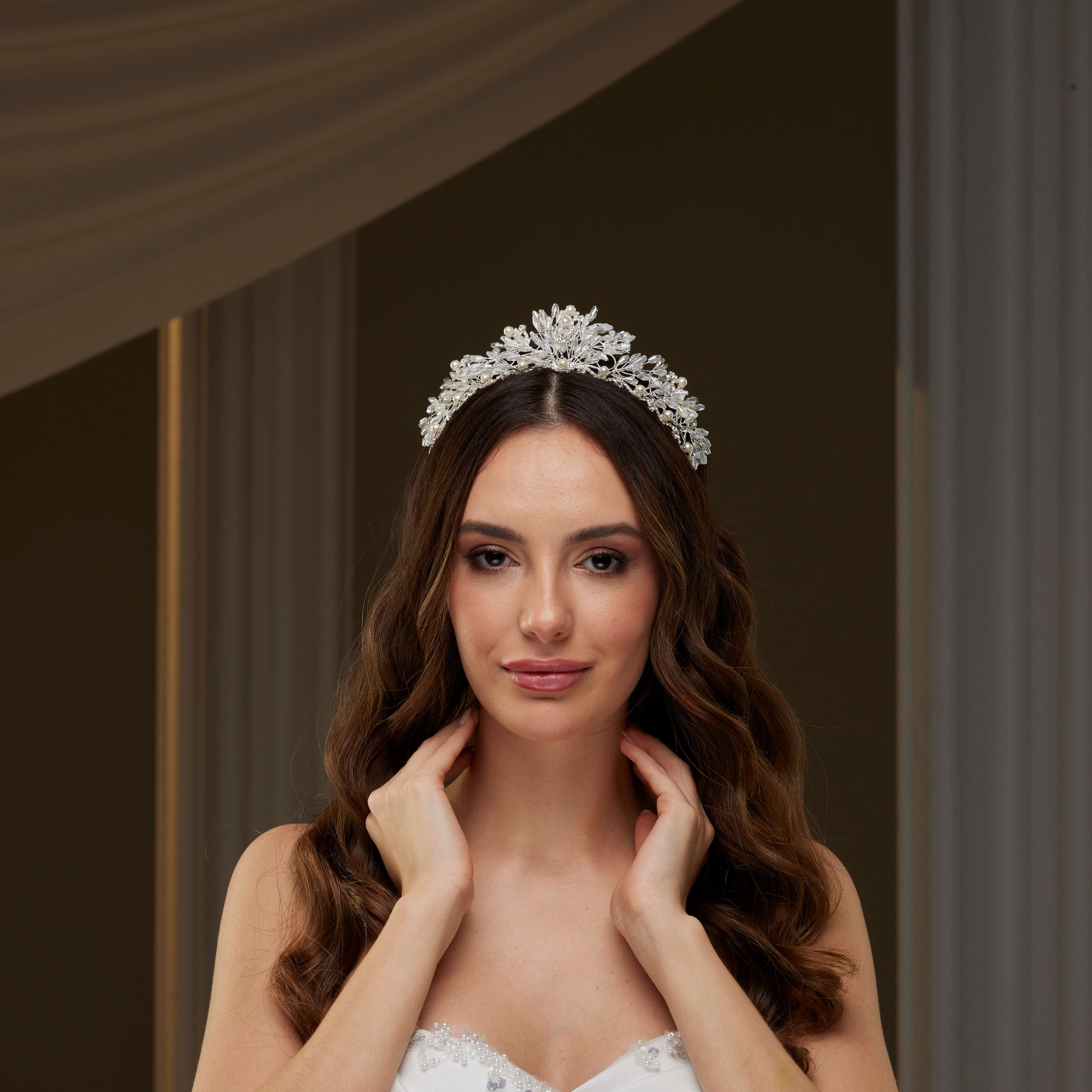 Crystal & Pearl Wedding Tiara - Glamourous Grace