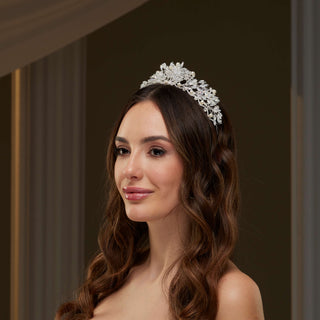 Crystal & Pearl Wedding Tiara - Glamourous Grace
