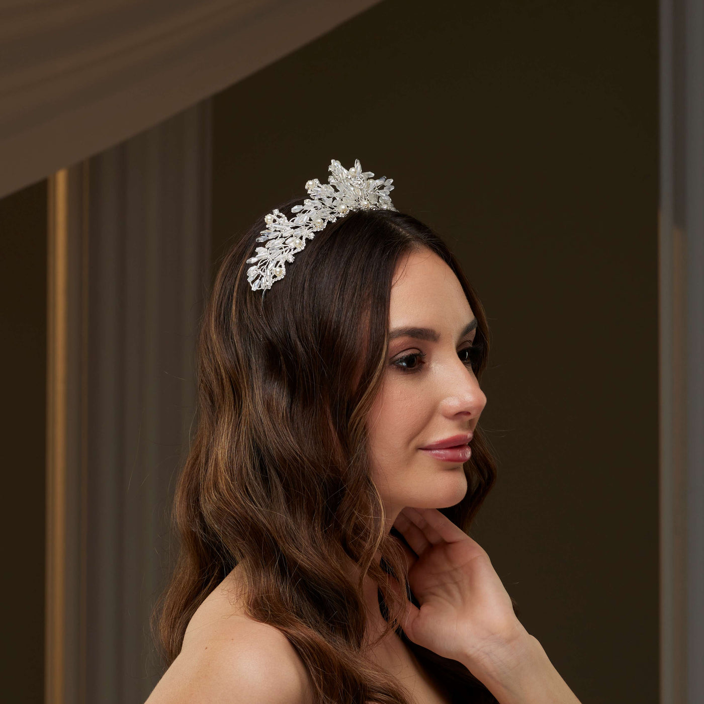 Crystal & Pearl Wedding Tiara - Glamourous Grace