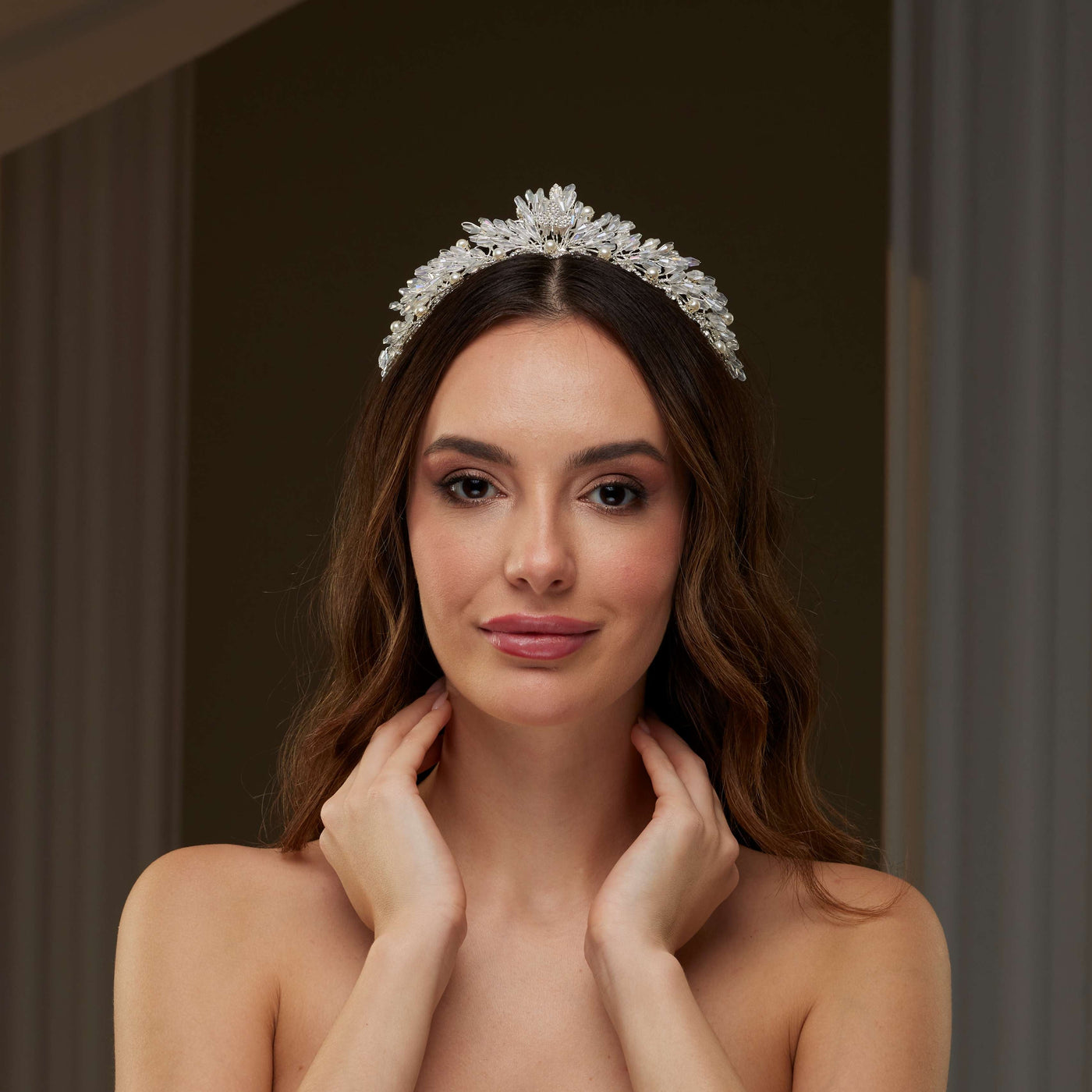 Crystal and Pearl Wedding Tiara - Glamourous Grace