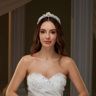 Crystal and Pearl Wedding Tiara - Glamourous Grace