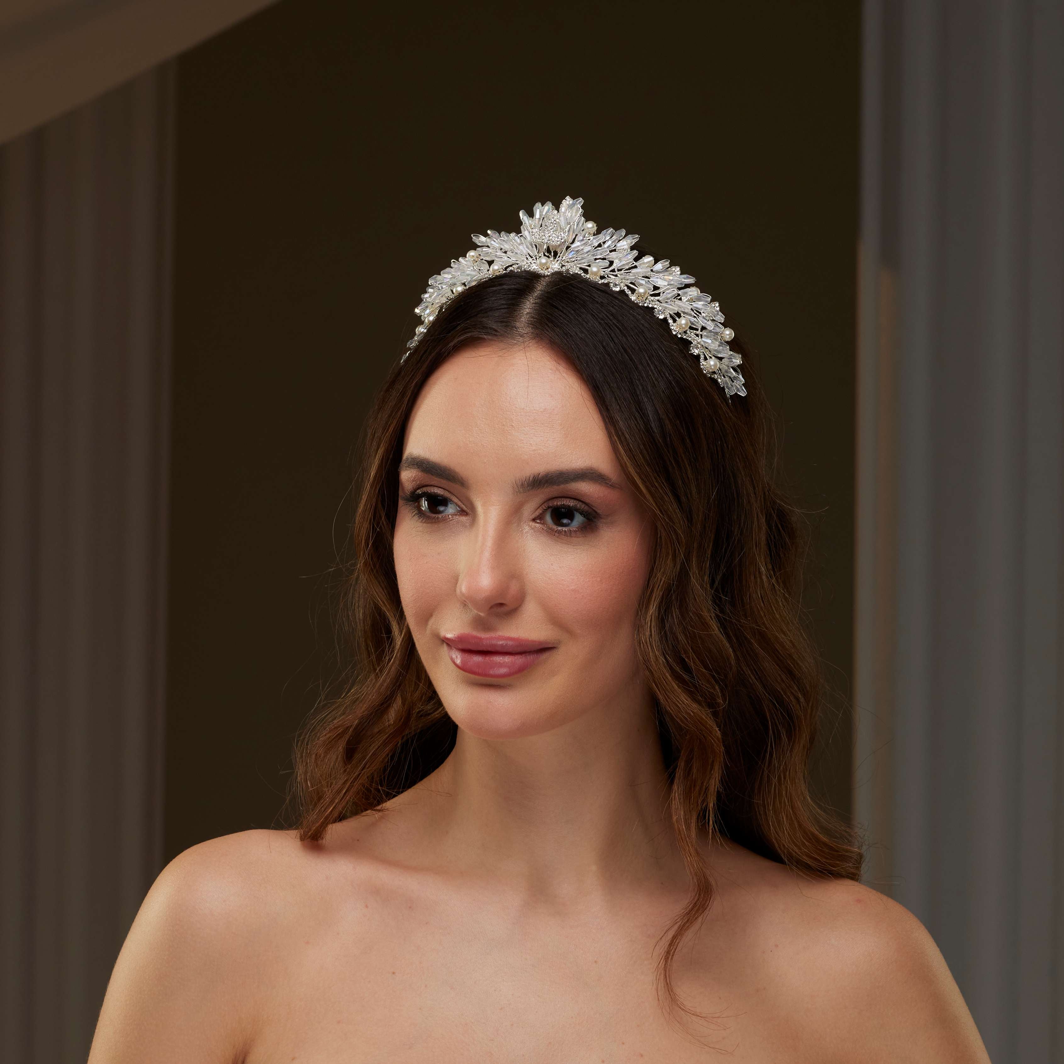 Crystal and Pearl Wedding Tiara - Glamourous Grace