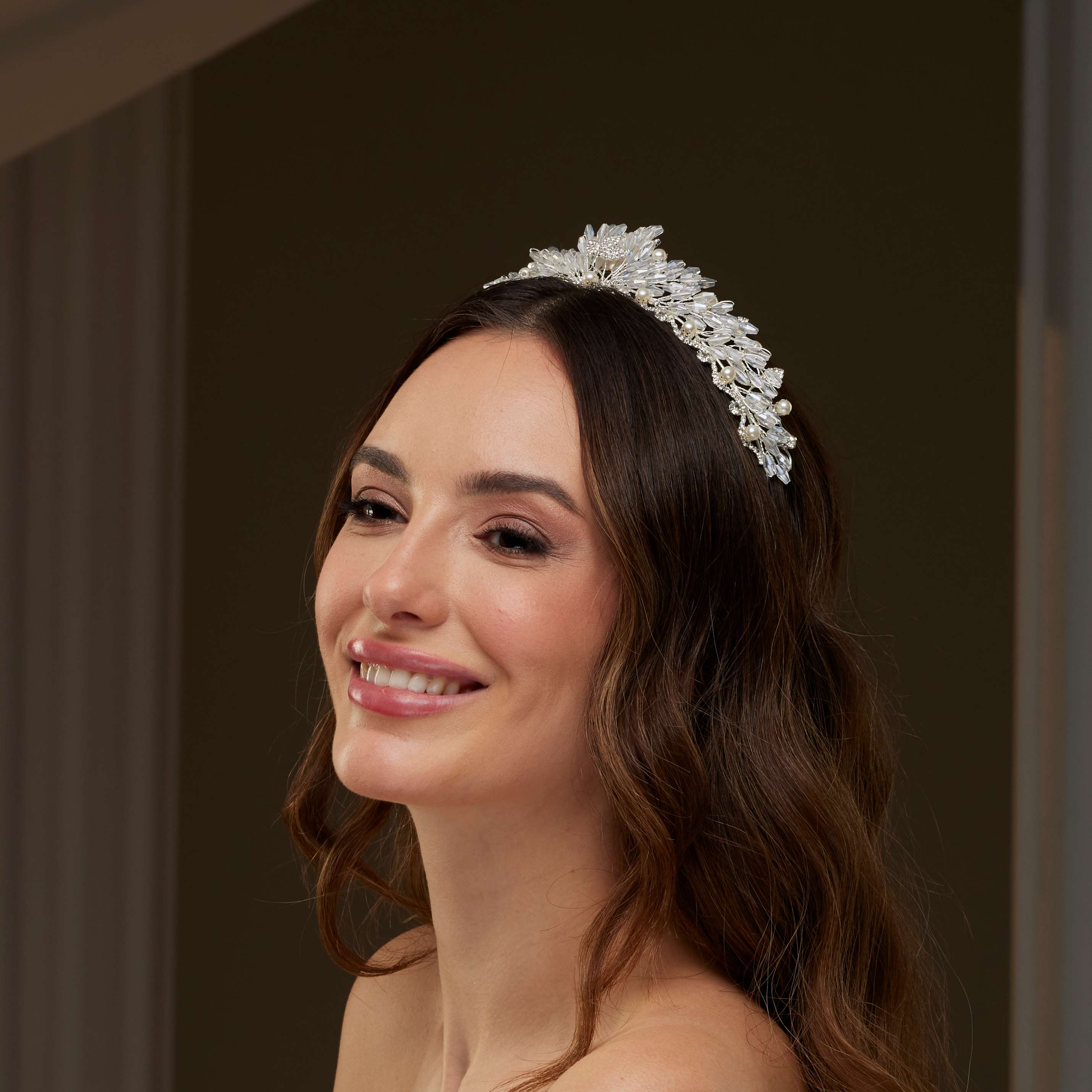 Crystal and Pearl Wedding Tiara - Glamourous Grace