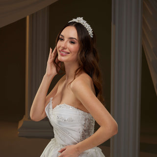 Crystal and Pearl Wedding Tiara - Glamourous Grace