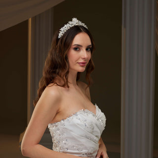 Crystal and Pearl Wedding Tiara - Glamourous Grace