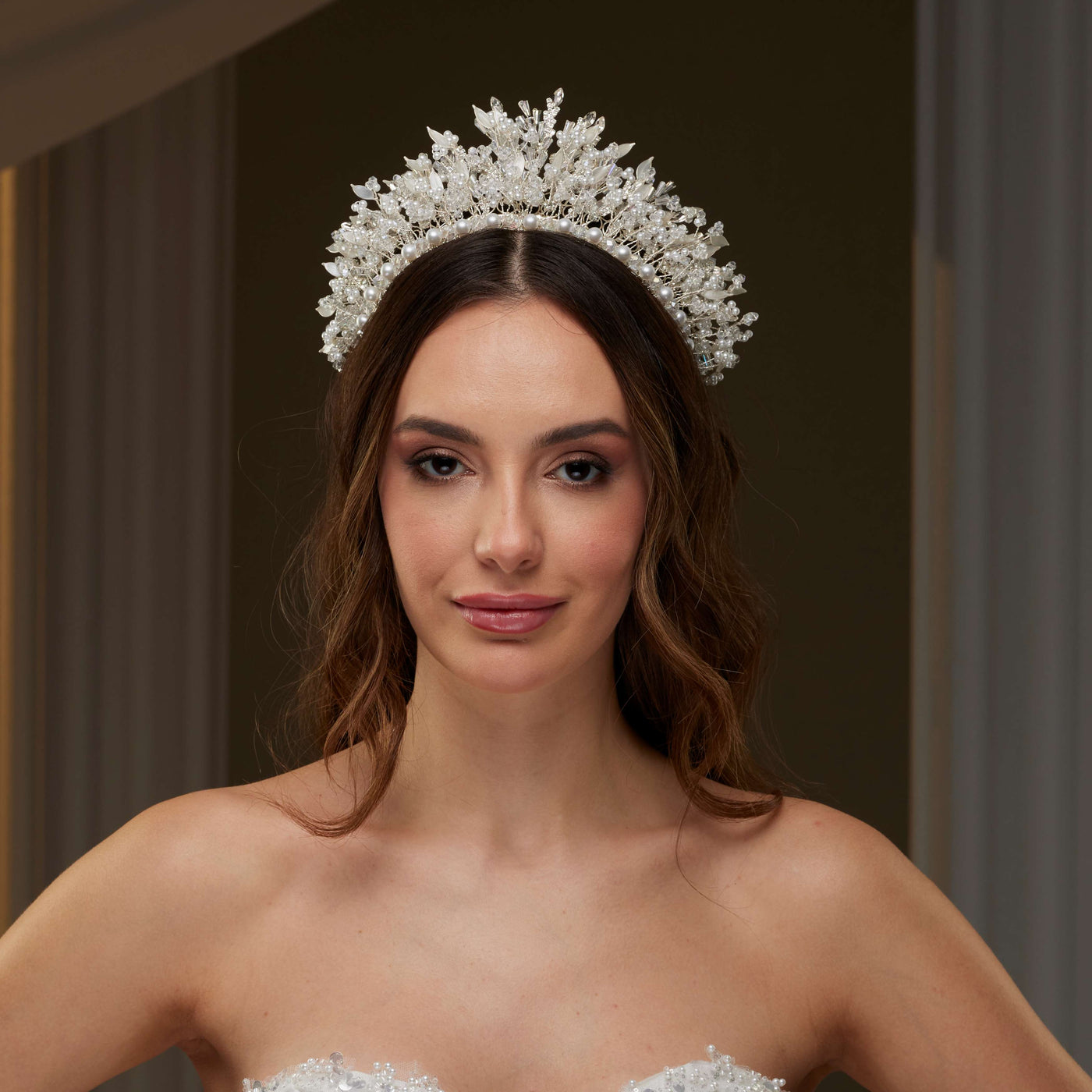 Luxury Bridal Tiara with Crystals & Pearls - Glamourous Grace