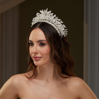 Luxury Bridal Tiara with Crystals & Pearls - Glamourous Grace
