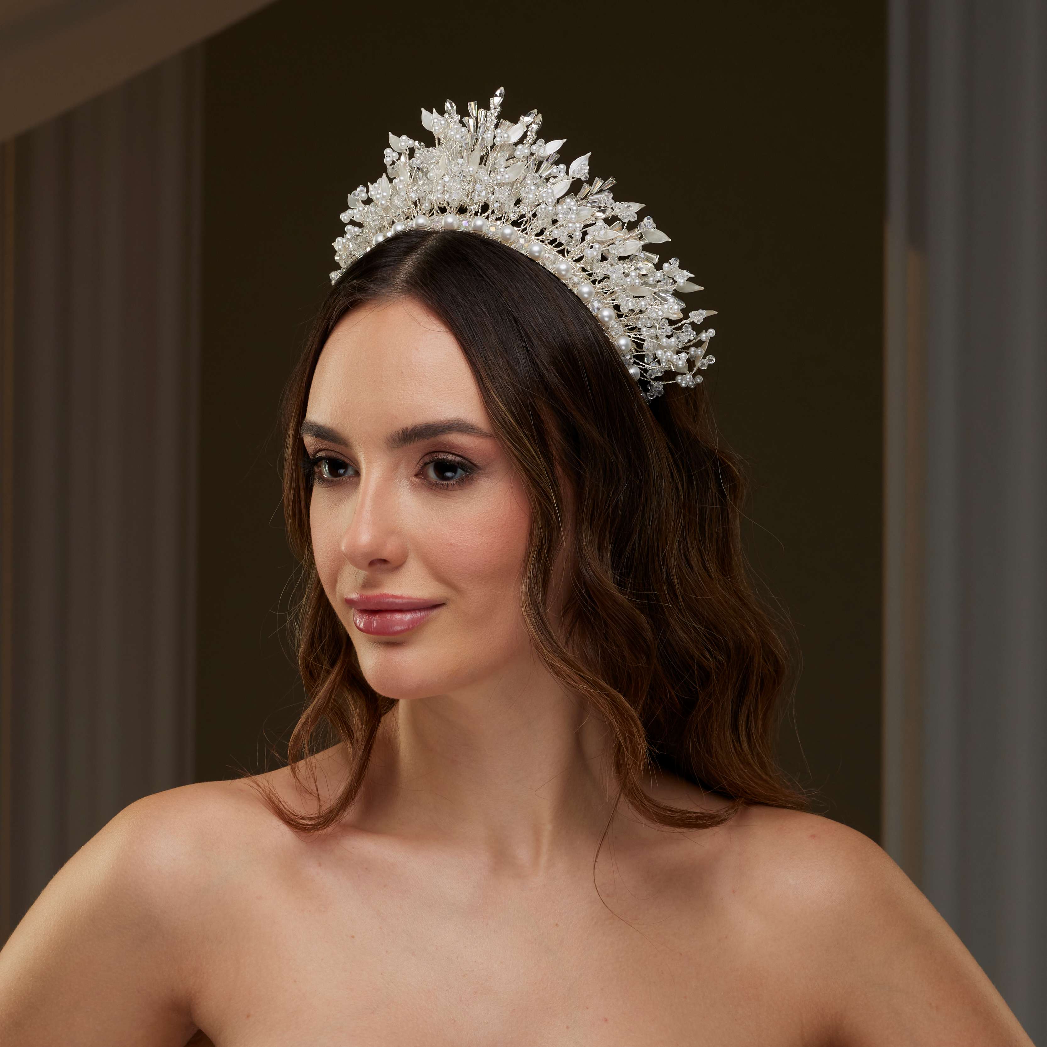 Luxury Bridal Tiara with Crystals & Pearls - Glamourous Grace