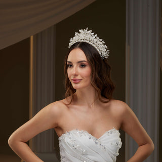 Luxury Bridal Tiara with Crystals & Pearls - Glamourous Grace