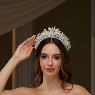 Luxury Bridal Tiara with Crystals & Pearls - Glamourous Grace