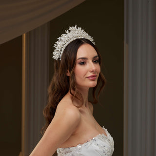 Luxury Bridal Tiara with Crystals & Pearls - Glamourous Grace