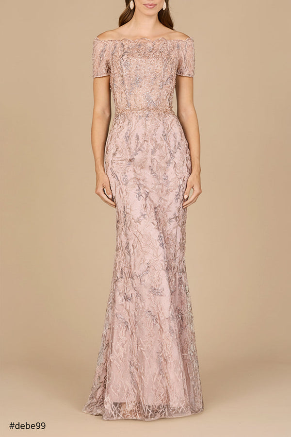 Off Shoulder Mermaid Gown with Short Sleeves - Glamourous Grace