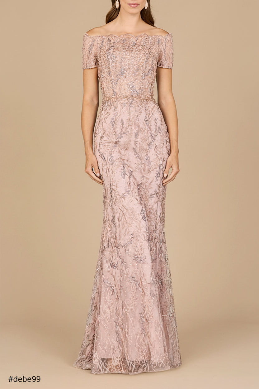 Off Shoulder Mermaid Gown with Short Sleeves - Glamourous Grace