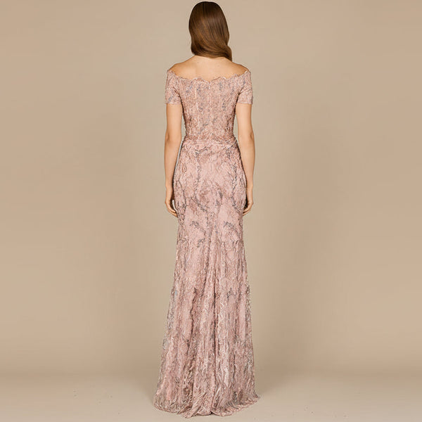 Off Shoulder Mermaid Gown with Short Sleeves - Glamourous Grace