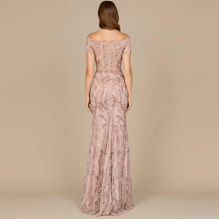 Off Shoulder Mermaid Gown with Short Sleeves - Glamourous Grace