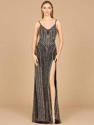 Spaghetti Strap Beaded Gown with Slit - Glamourous Grace
