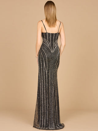Spaghetti Strap Beaded Gown with Slit - Glamourous Grace