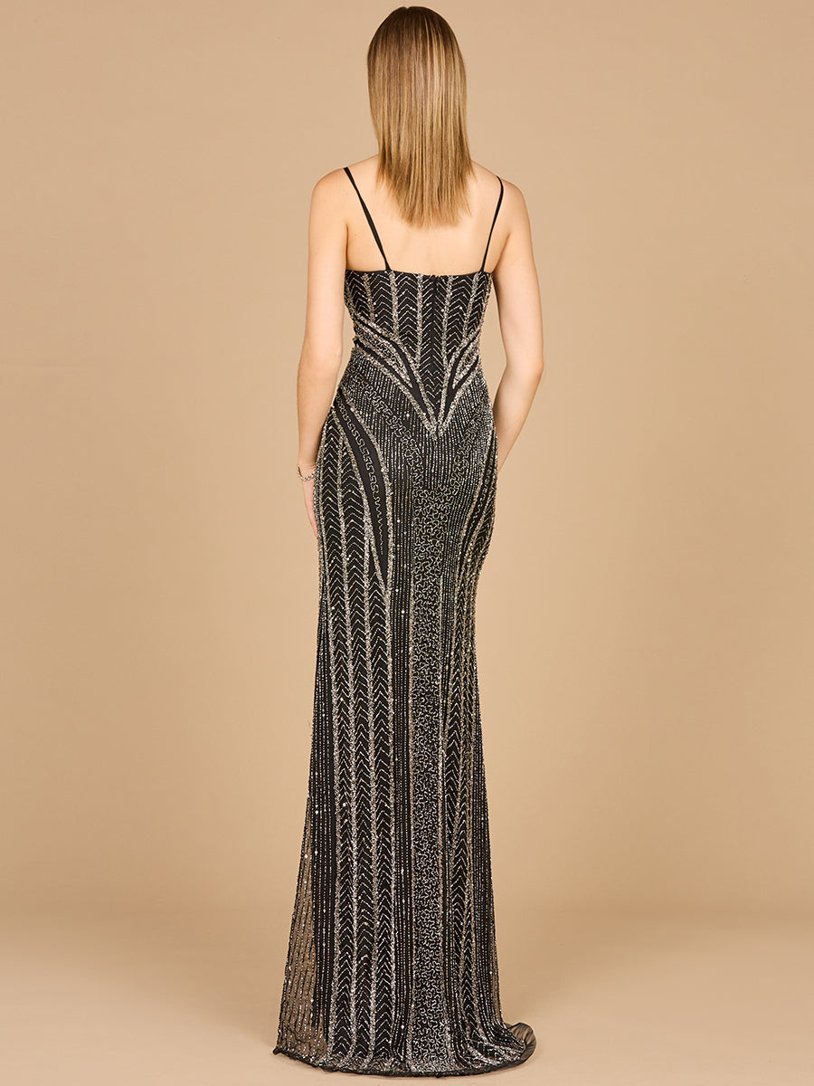 Spaghetti Strap Beaded Gown with Slit - Glamourous Grace