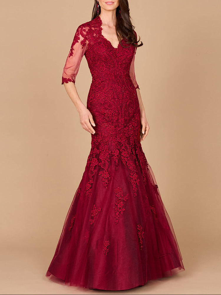 Long Sleeve, Mermaid Lace Gown - Glamourous Grace
