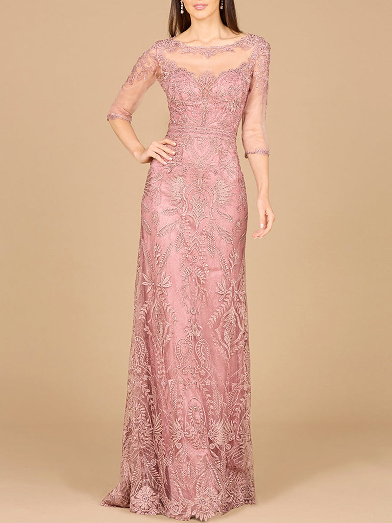 Detachable Half Sleeve Lace Sheath Gown - Glamourous Grace