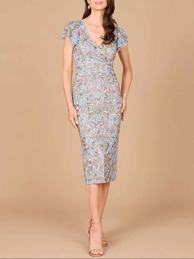 Floral Beaded Midi Dress - Glamourous Grace