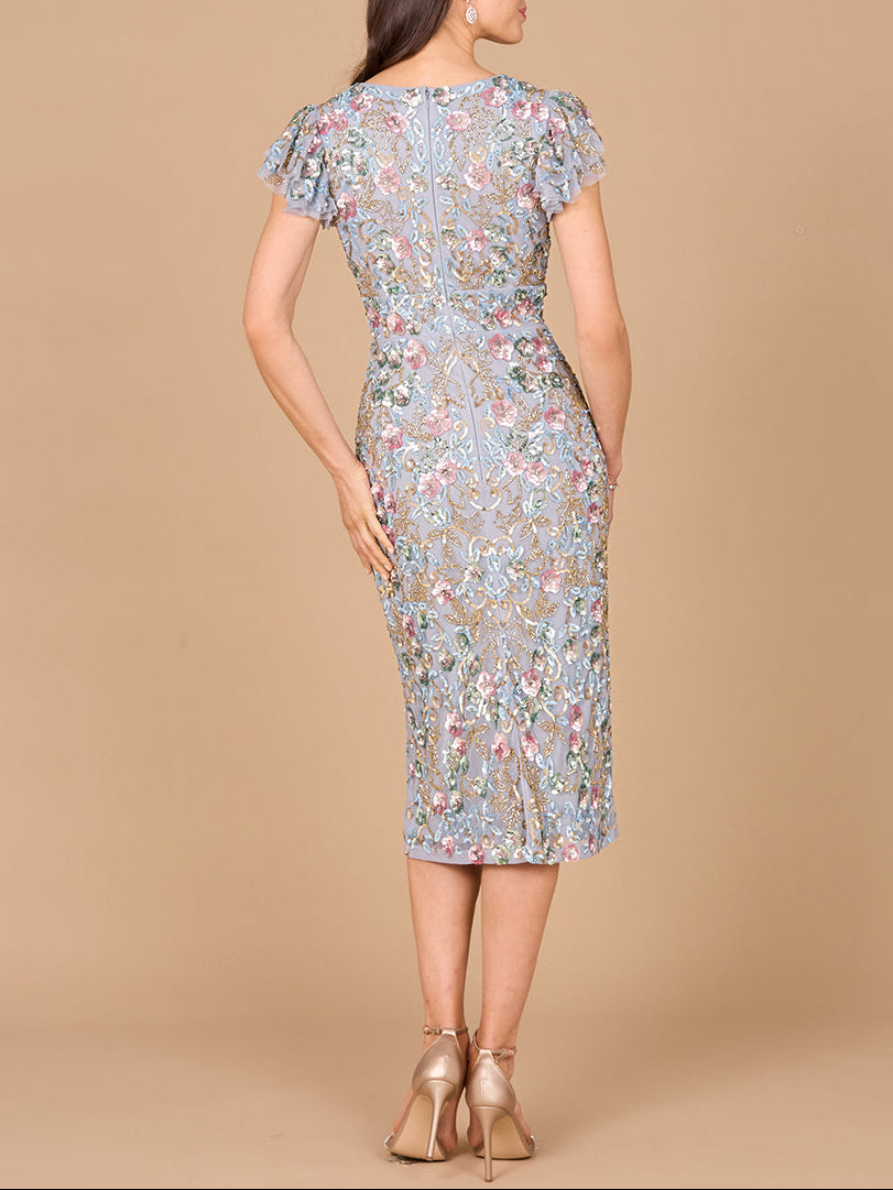 Floral Beaded Midi Dress - Glamourous Grace