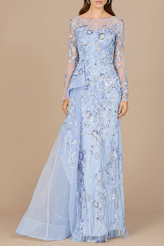 Asymmetrical Overlay Gown with Sleeves - Glamourous Grace