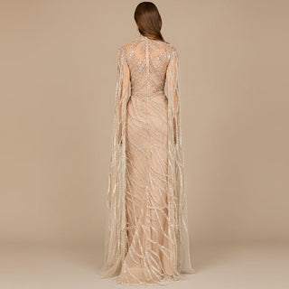 High Neck Gown with Long Cape Sleeves - Glamourous Grace