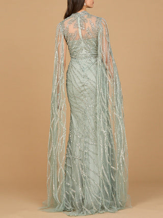 High Neck Gown with Long Cape Sleeves - Glamourous Grace